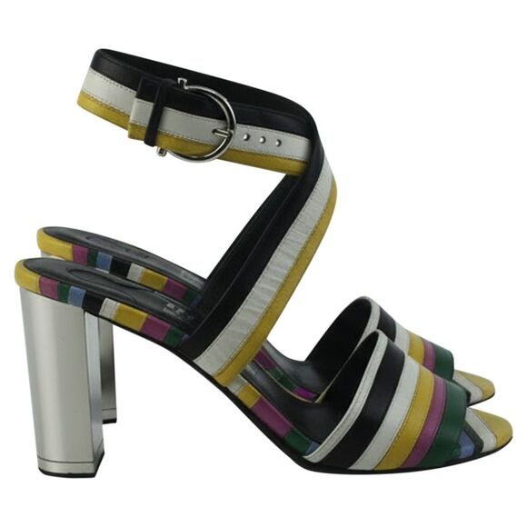 Salvatore Ferragamo Stripe Gilli Ankle Wrap Sandals in Multicolor Leather